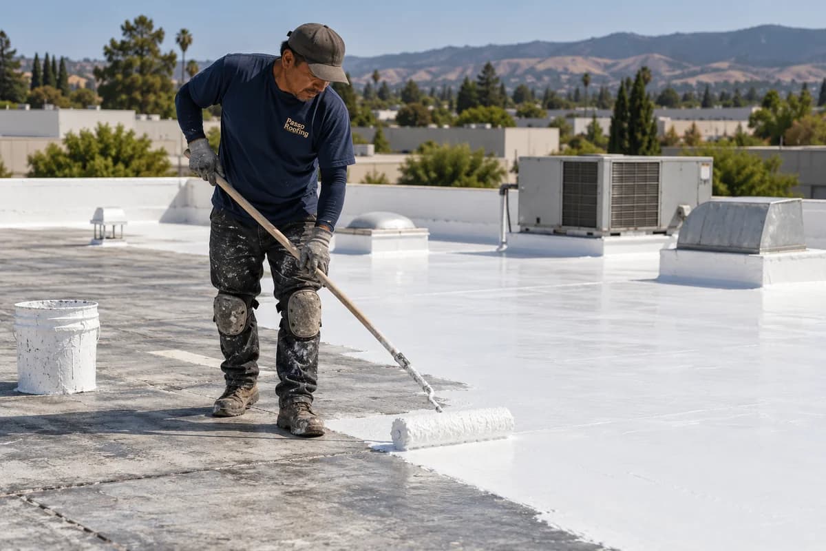 Roof Coating & Maintenance: a roofer at work