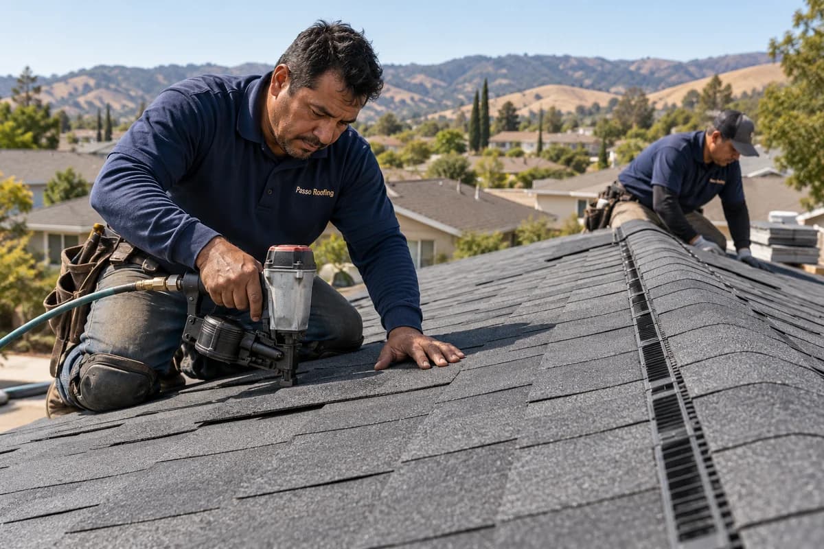 Shingle Roof Replacement: a roofer at work