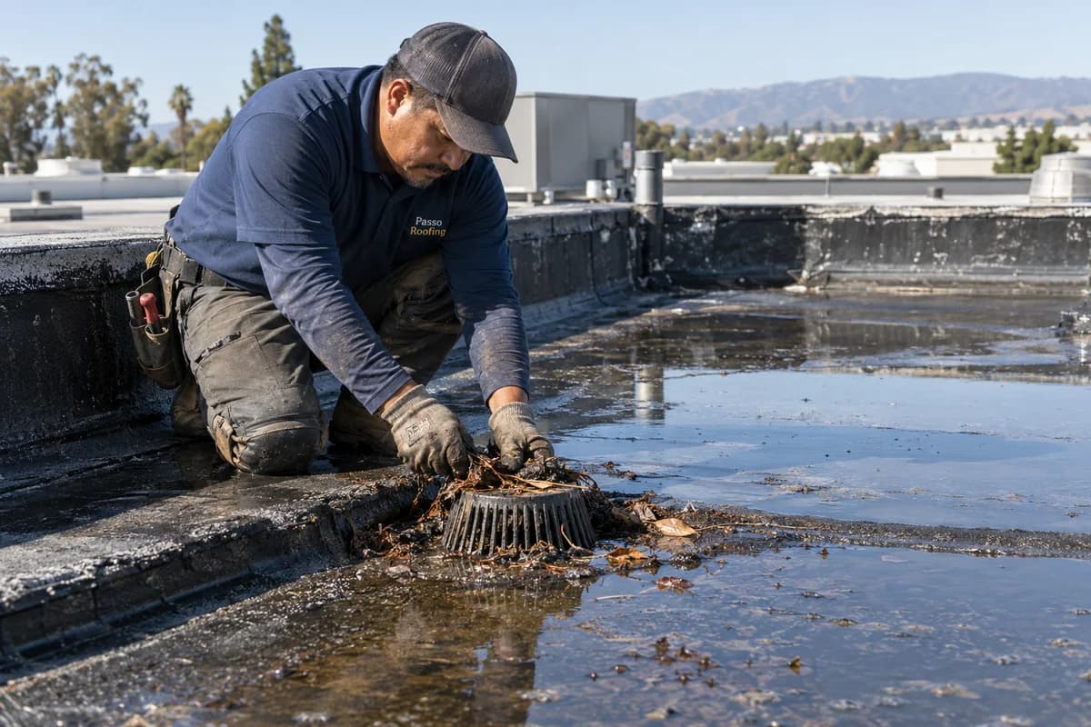 Flat Roof Repair & Replacement: a roofer at work