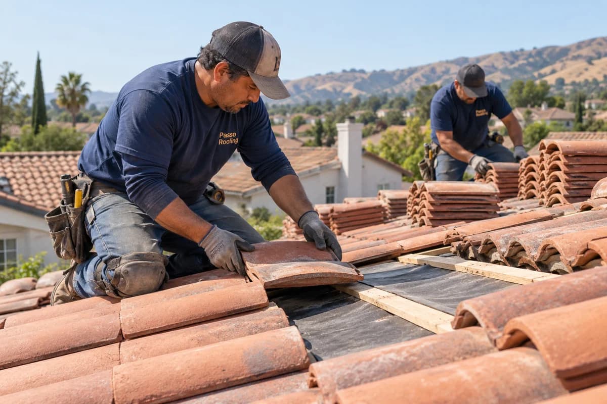 Tile Roof Repair & Replacement: a roofer at work